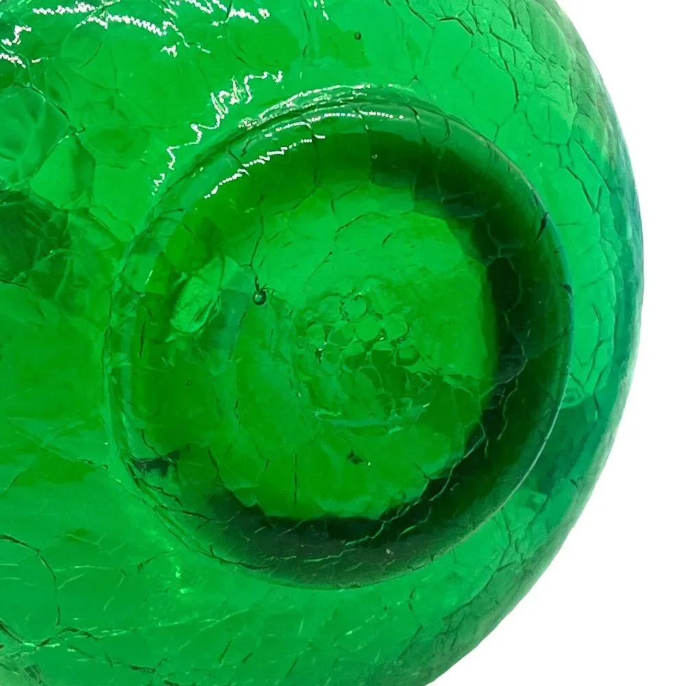 Crackle Glass Vases Pitchers Vintage Blue Green Ruffled Edge Handheld Set Of 2 - Picture 9 of 16